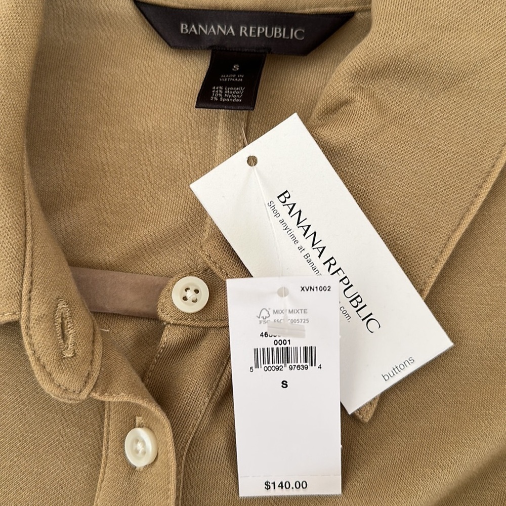 Banana Republic Tan Button-Front Midi Polo Shirt Dress Alegre - Picture 6 of 11